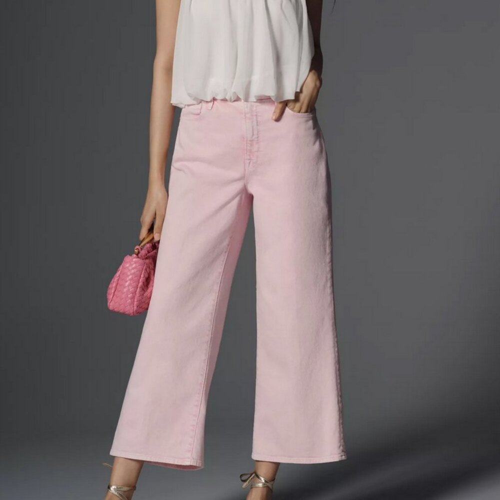 Good American Good Waist Palazzo High-Rise Crop Wide-Leg Jeans Mineral Rose NWT